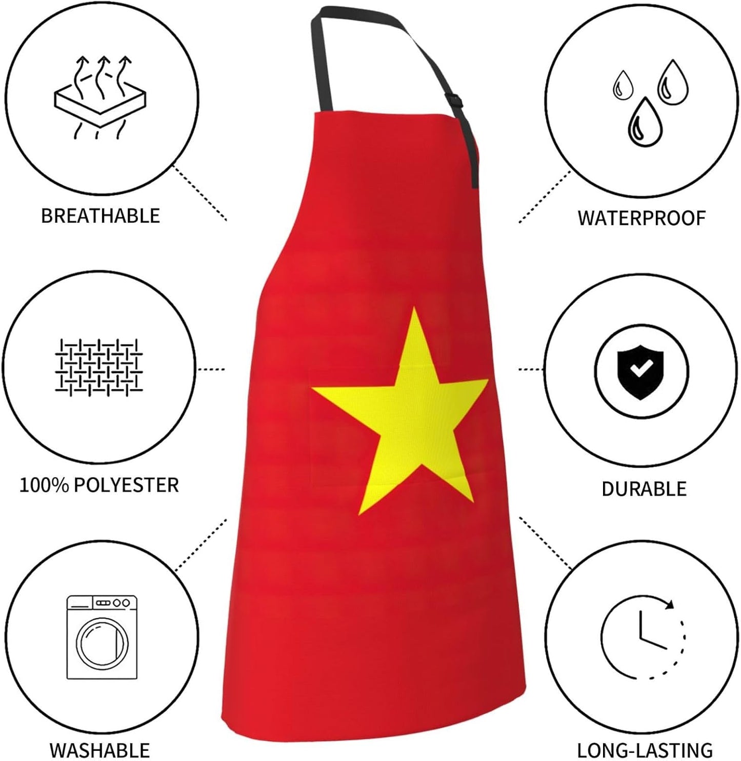 Vietnamese flag print Waterproof apron with pocket adjustable cooking apron for adult kitchen bibs to bake
