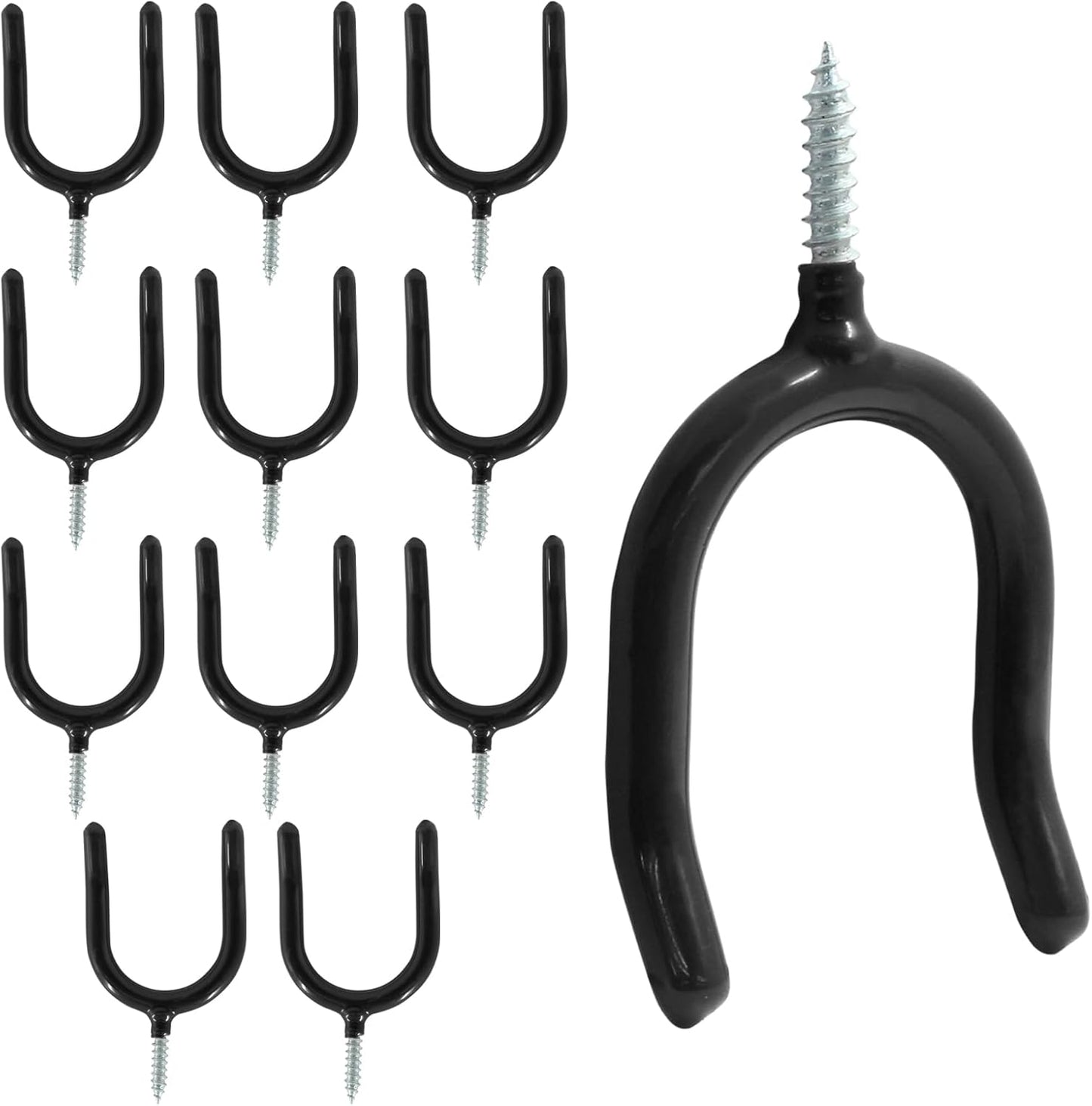 12 Pack Screw in U Hooks, Black U Shaped Shovel Holder Wall Mount, U Hook Screw for Hanging Garage, Garden, Yard Tools
