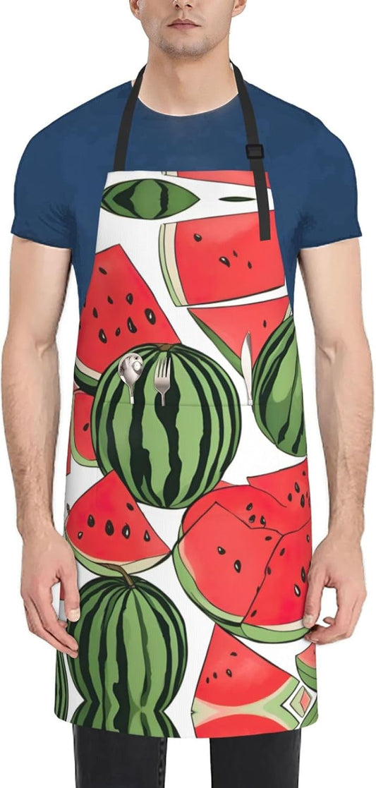 Red Watermelon print Waterproof chef's apron with pocket apron for kitchen cooking baking barbecue and gardening