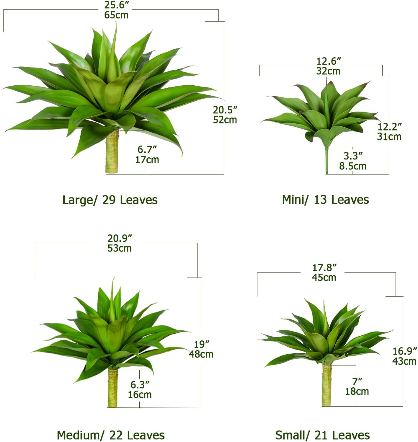 Artificial Plant Artificial Agave Plants,2PCS Faux Plants for Outdoors Artificial Plant Outdoor Large UV Resistant Fake Agave Planters for Indoor and Outdoor Decorating Outdoors Plants 22"