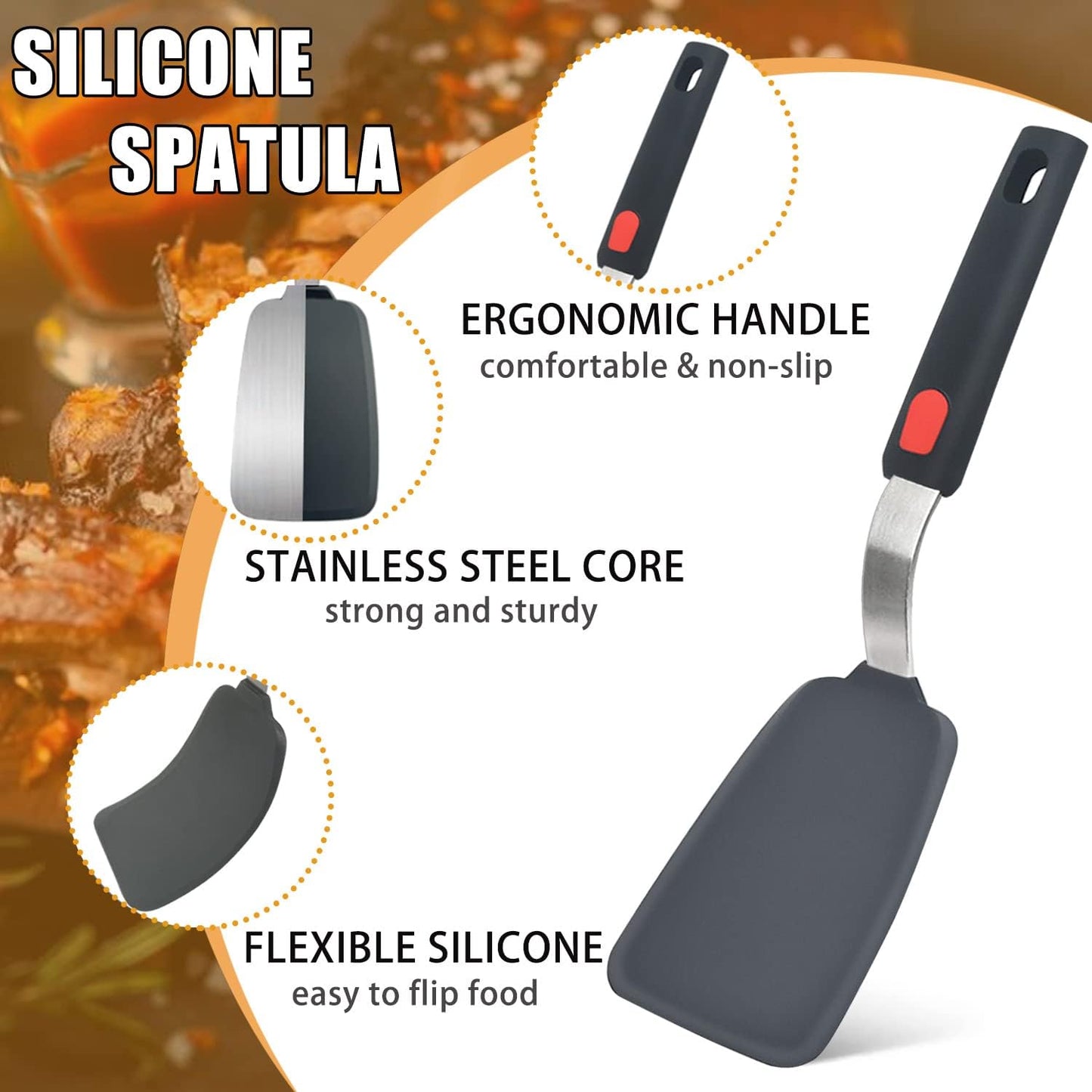 Silicone Spatula Turner Set of 3, Beijiyi 600°F Heat Resistant Cooking