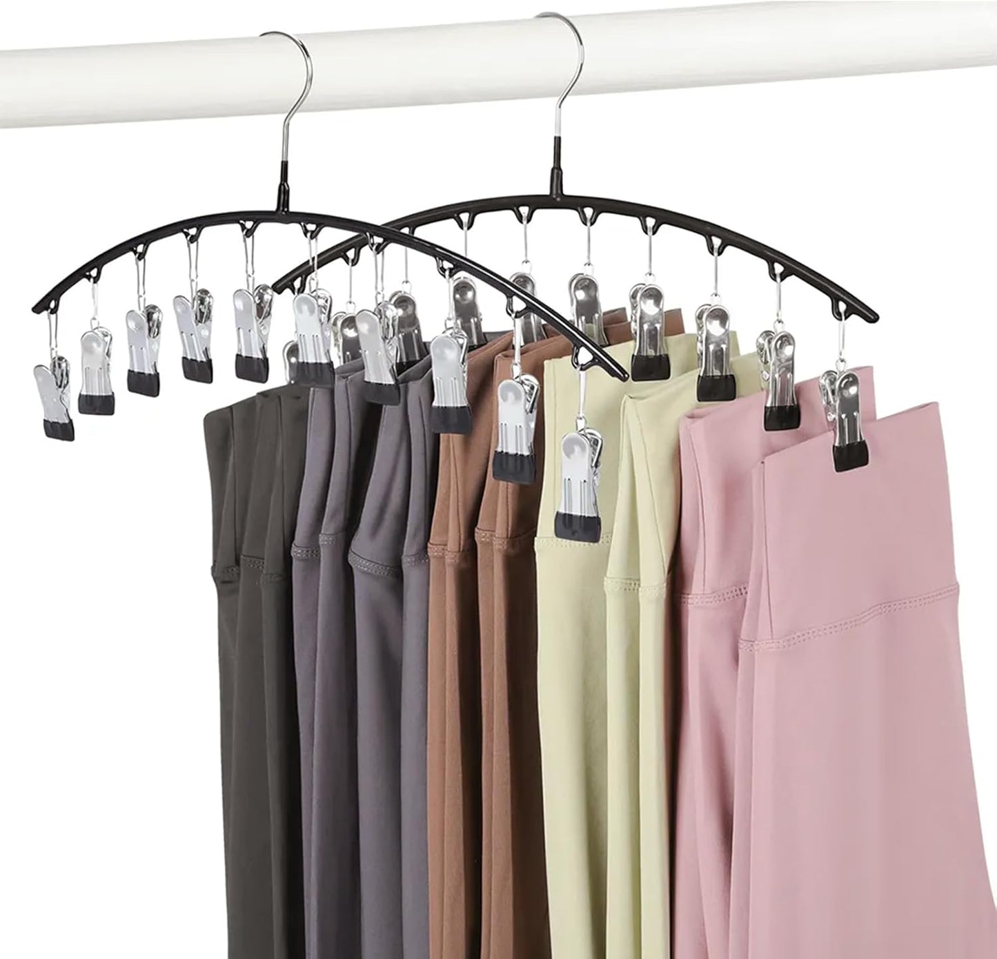 Legging Hangers for Closet Organizer, Hat Hangers for Closet 2 Pack with 10 Clips Holds 20 Leggings, Legging Hanger, Pants Storage Organizer Suitable for Socks, Panties, Underwear, Pants