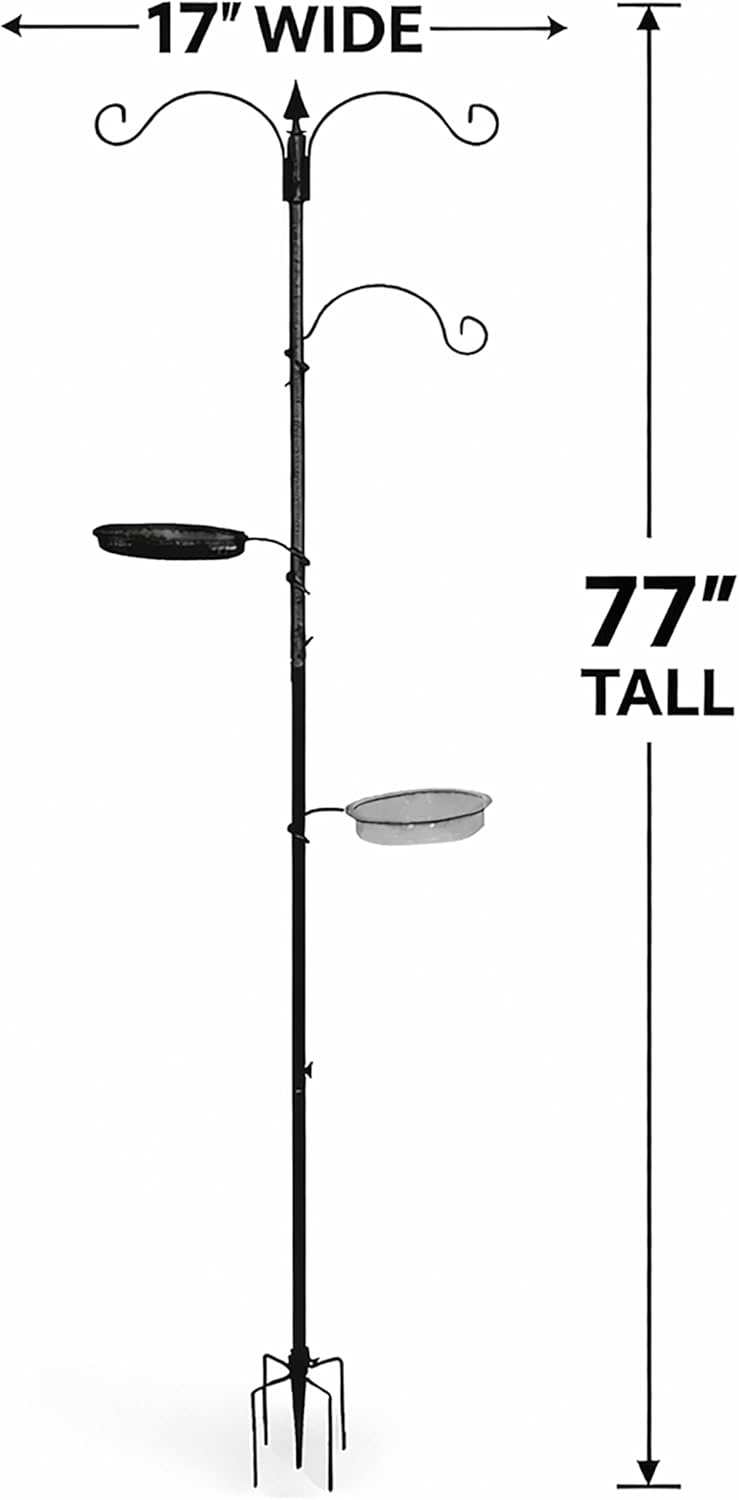 Backyard Expressions Bird Feeding Station Kit - 75" Bird Feeder Pole with 5 Prong Base and Stand for Outdoors - Black
