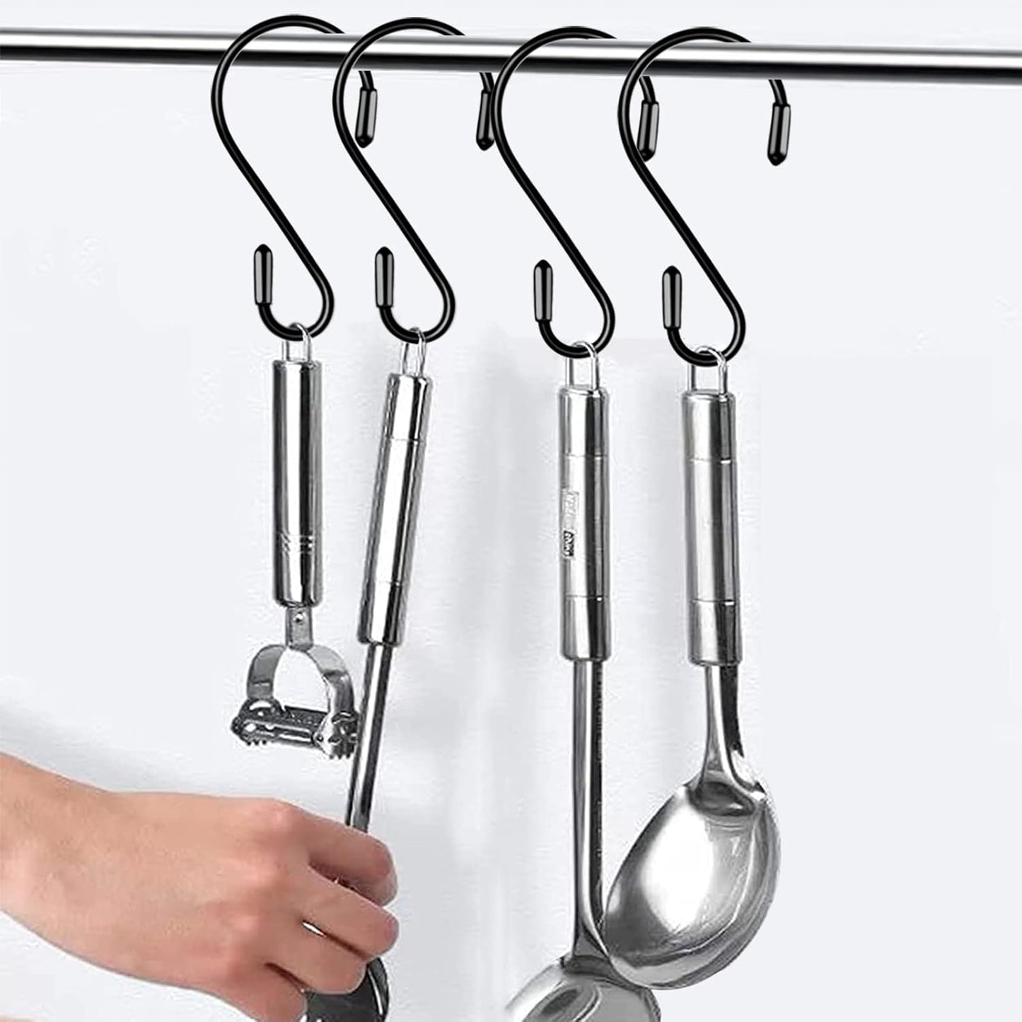 20 Pack 3.15 Inch S Hooks Stainless Steel Hanging Hooks Heavy Duty S Hooks for Hanging Kitchenware, Pots, Pans, Plants, Clothes, Towels in Kitchen, Bathroom, Closet, Garden (Black)