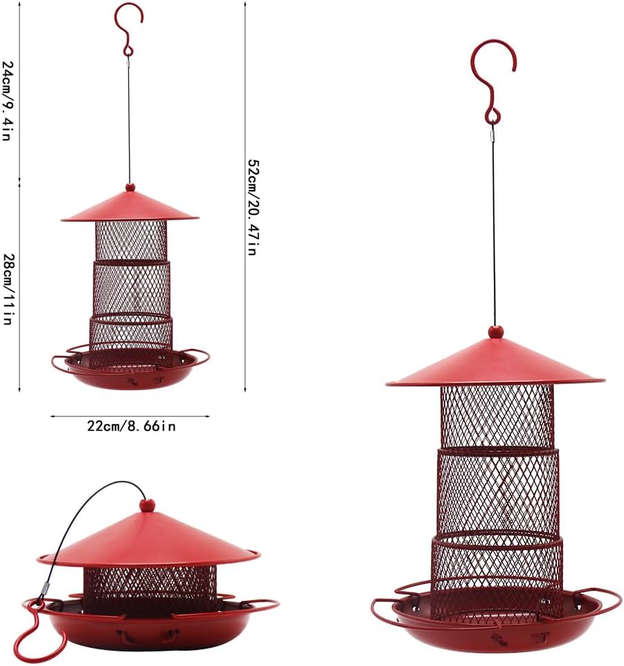 Bird Feeders for Outdoors Hanging, Durable Metal Birds Feeder with 4.5LB Large Capacity, Red Winter Bird Feeders,Sturdy & Weatherproof, Easy to Clean & Refill, Great for Attracting Cardinal,Blue Jay