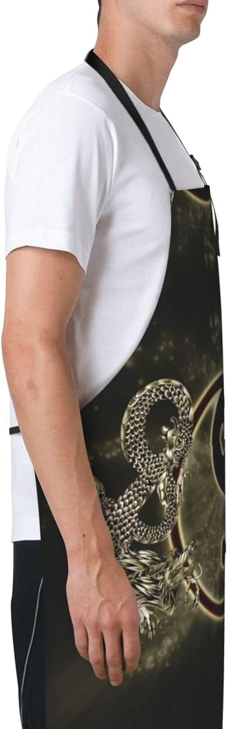 yin yang Dragon Tiger Print 28x33 In Adult Kitchen Apron with Pockets Versatile Chef Smock for Cooking Baking