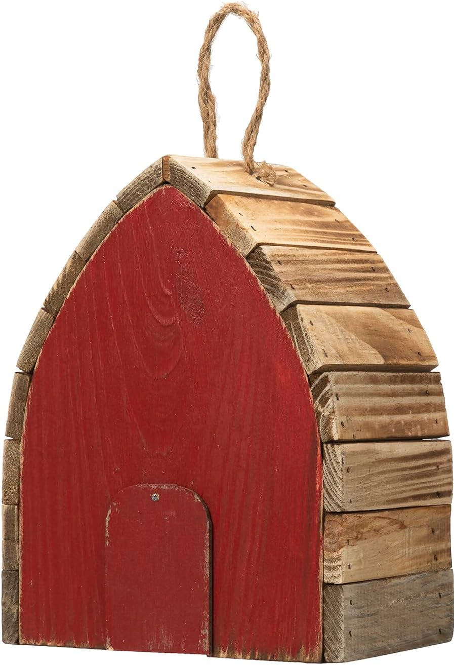 Glitzhome 8.5" H Washed Red Distressed Solid Wood Birdhouse Garden Han