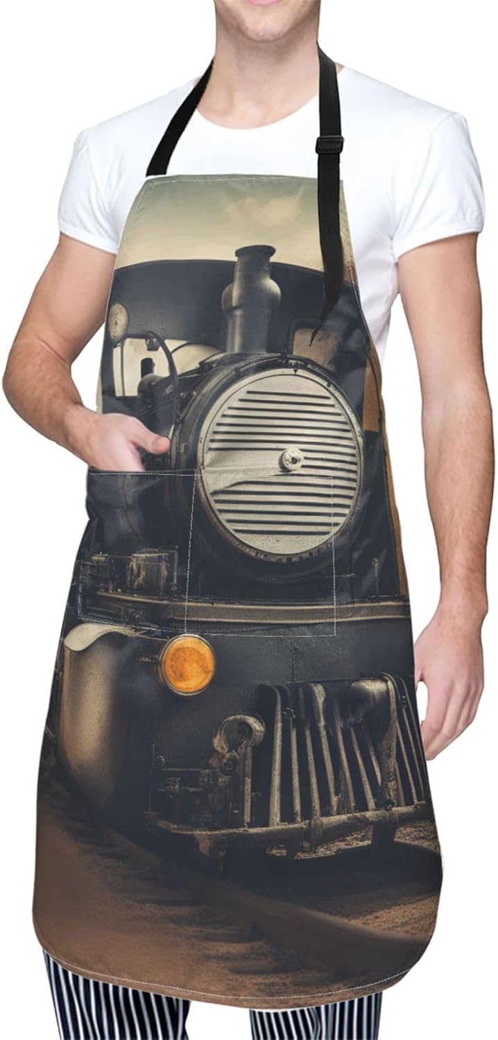 YANYU locomotive Print 28x33 In Kitchen Apron Stylish Chef Apron with 