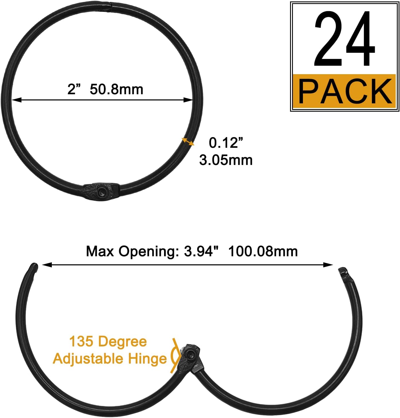 Shower Curtain Hooks Rings,24 Pcs Rustproof Metal Shower Hooks for Shower Curtain,Glide Smoothly Round Shower Rings for Curtain,Shower Curtain Rings for Bathroom Shower Rod,Snap Joint Design (Black)