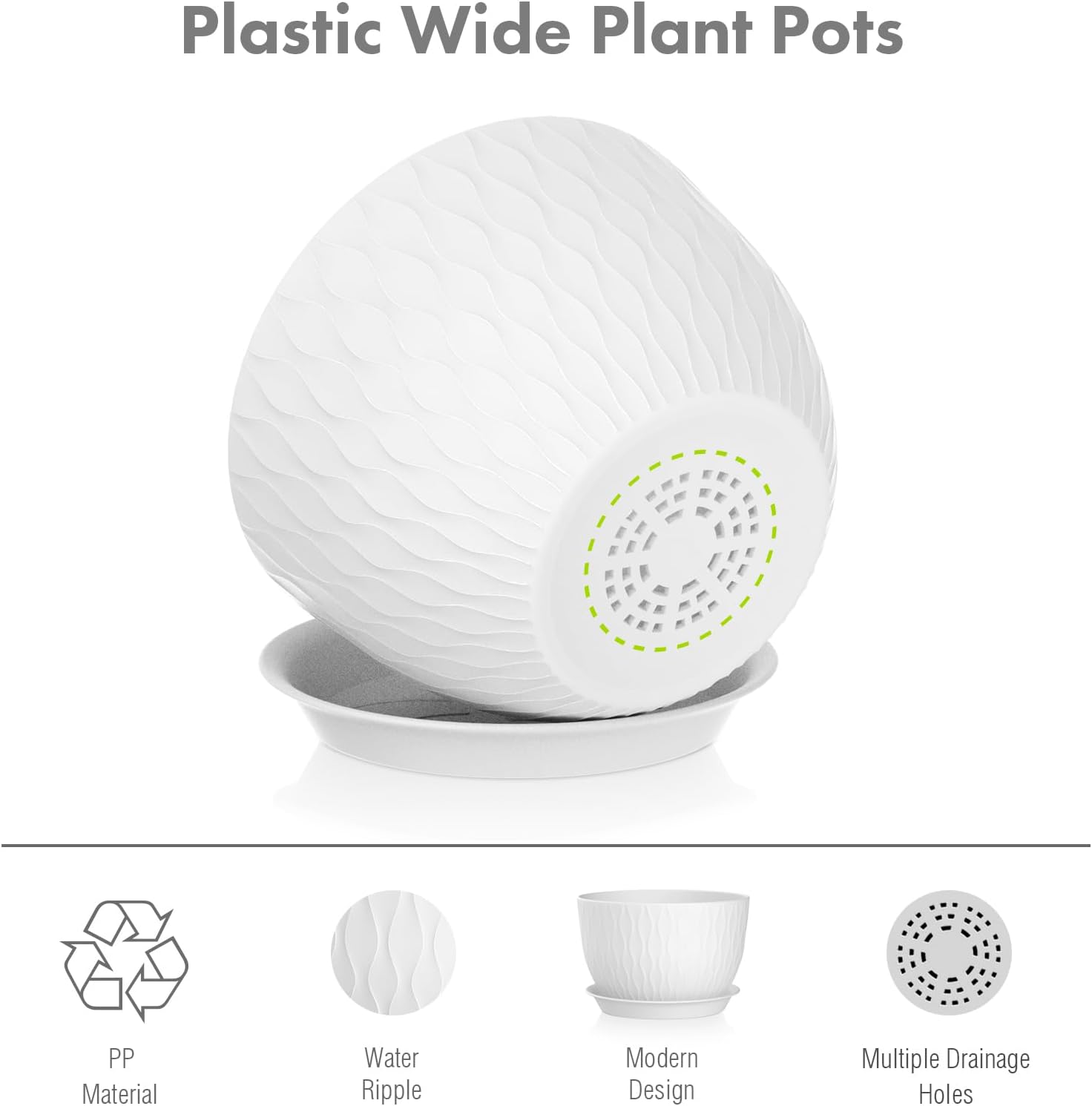 12/10/9 inch Large Plant Pots, 3 Pack Wide Flower Pots for Outdoor Ind