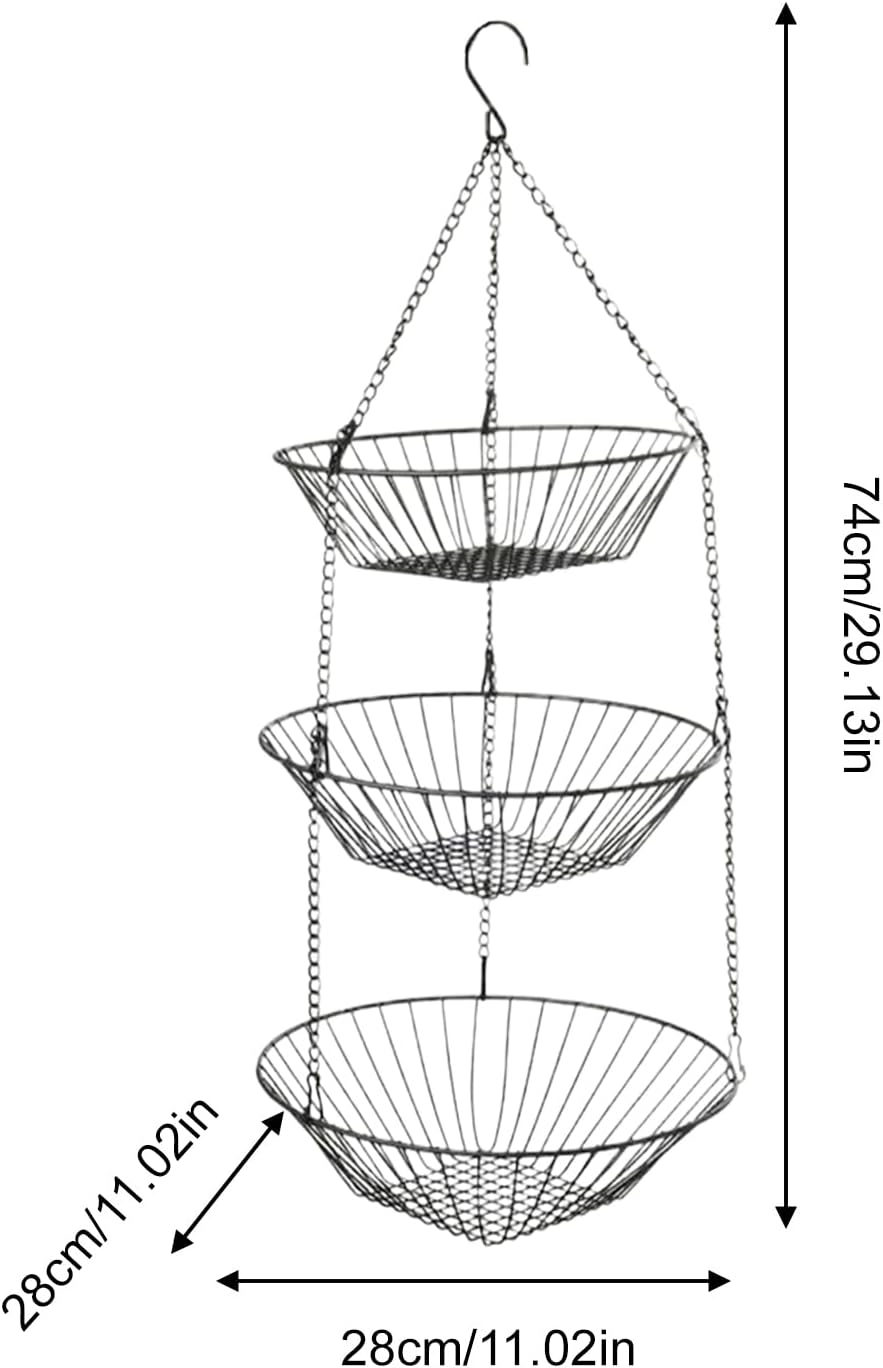 3-Tier Iron Storage Basket - Kitchen and Pantry Organizer for Fruits, 