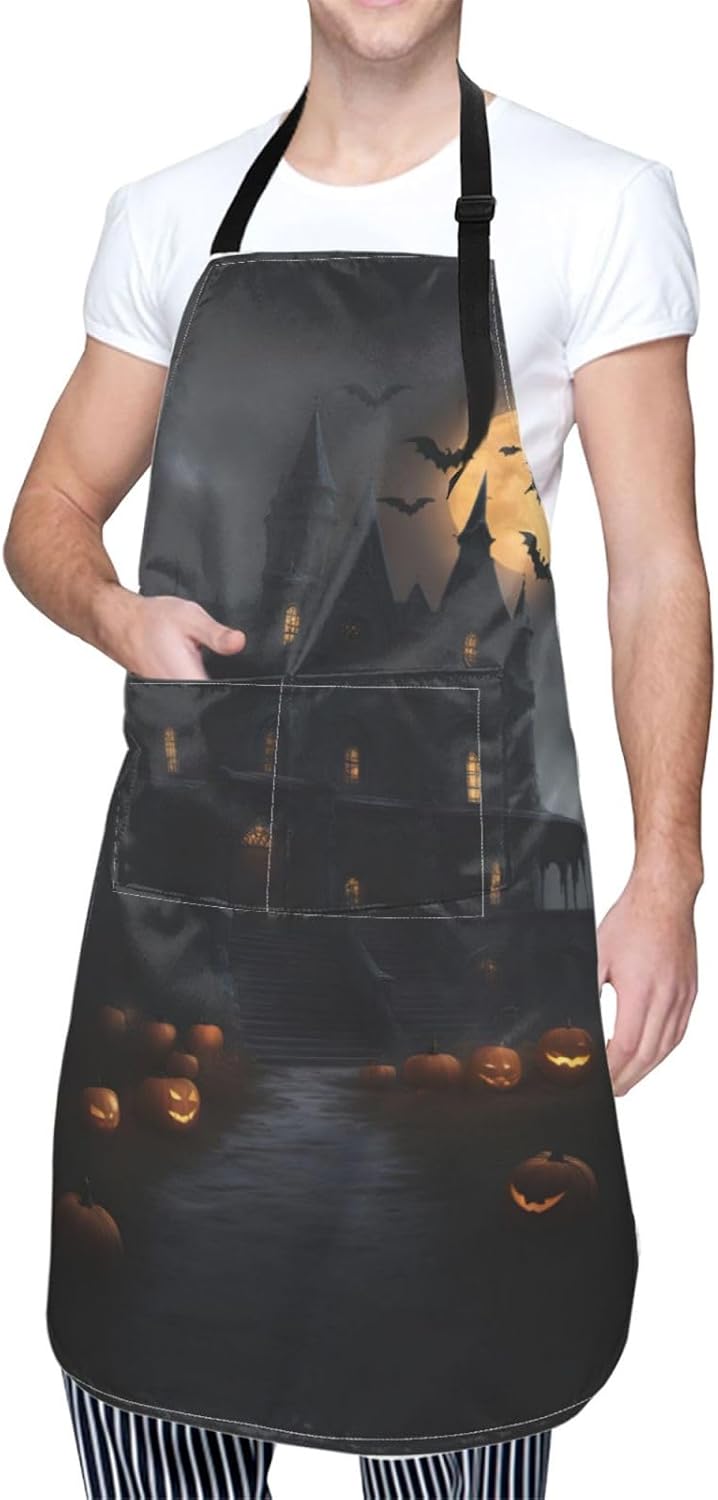 Halloween Goth print Waterproof chef's apron with pocket apron for kitchen cooking baking barbecue and gardening