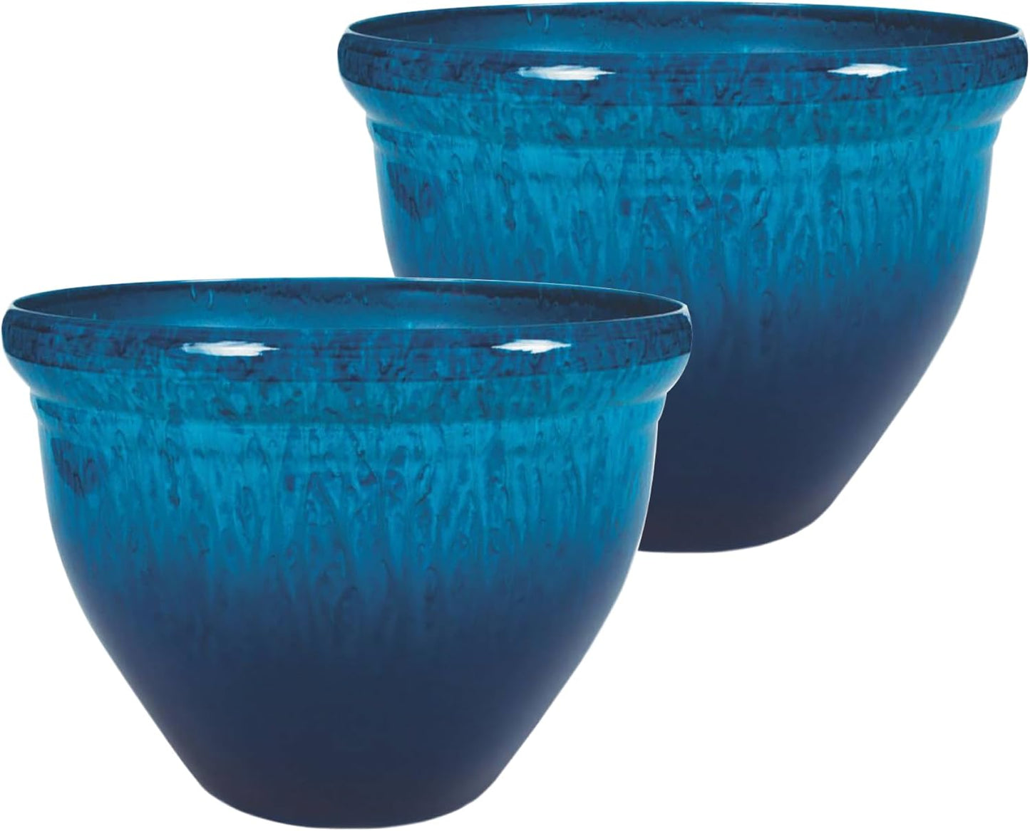 The HC Companies 16 Inch Pizzazz Round Planter Pots with Ceramic Look,
