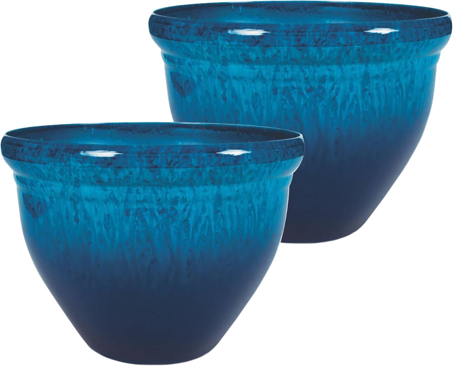 The HC Companies 16 Inch Pizzazz Round Planter Pots with Ceramic Look,