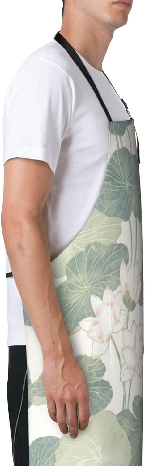 Black Lily Pads print Waterproof apron with pocket adjustable cooking apron for adult kitchen bibs to bake