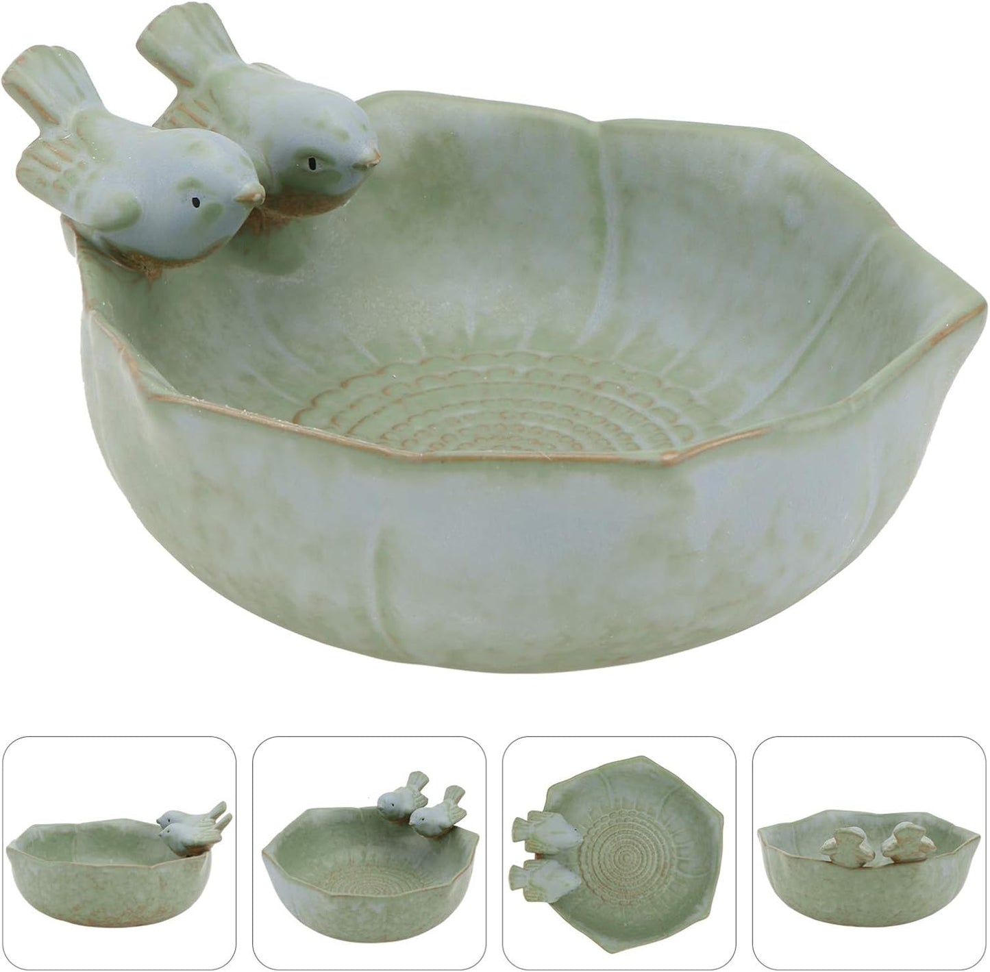 DOITOOL Ceramic Bird Feeder, Bird Bath Bowl, Bird Food Holder for Garden Outside Decor (Green)