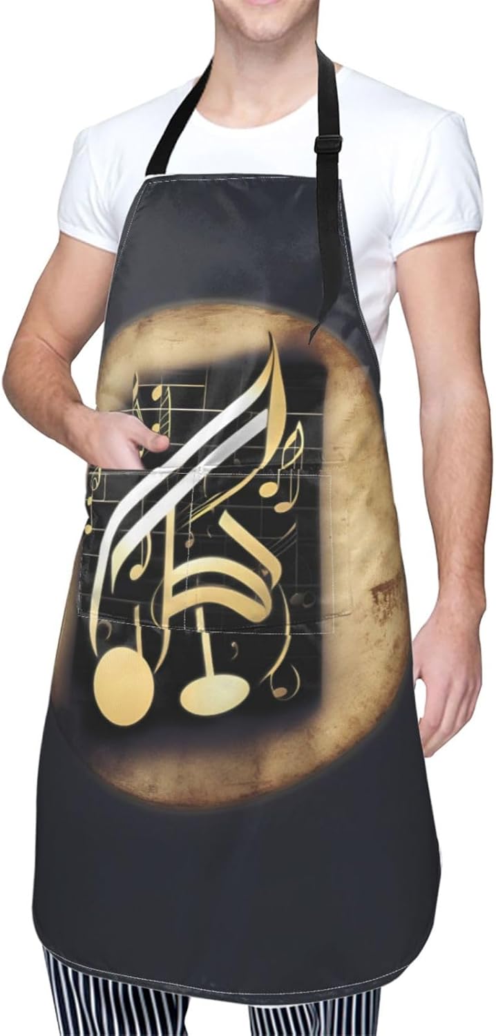 music 1 print Waterproof chef's apron with pocket apron for kitchen co