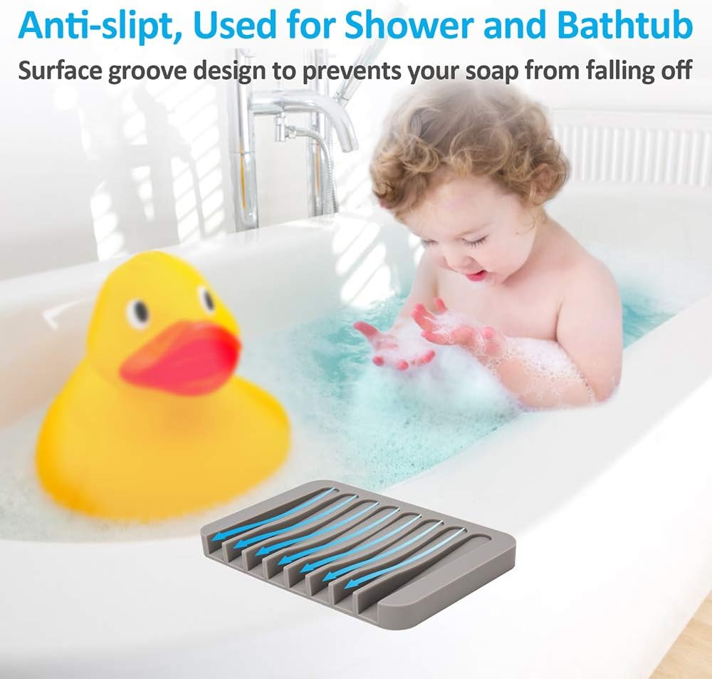 Mcyye Self Draining Soap Dishes, Premium Silicone Soap Holder & Saver for Shower, Bathroom, Kitchen, Bath Tub, Razor, Sponges, Drains Water Very Well, Can Extend Soap Life, Easy Clean
