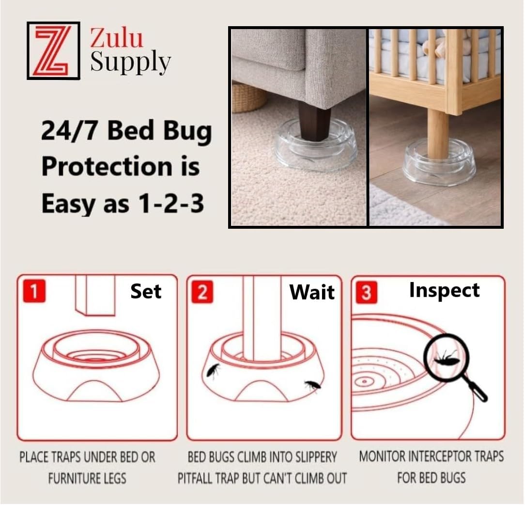 Bed Bug Interceptor Traps – Clear 8-Pack Passive Monitor & Detection T