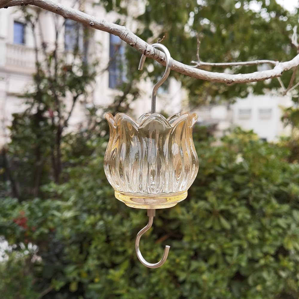 Glass Ant Moat for Hummingbird Feeder - 3 OZ Tulip Insect Guard with Large Capacity (Golden)