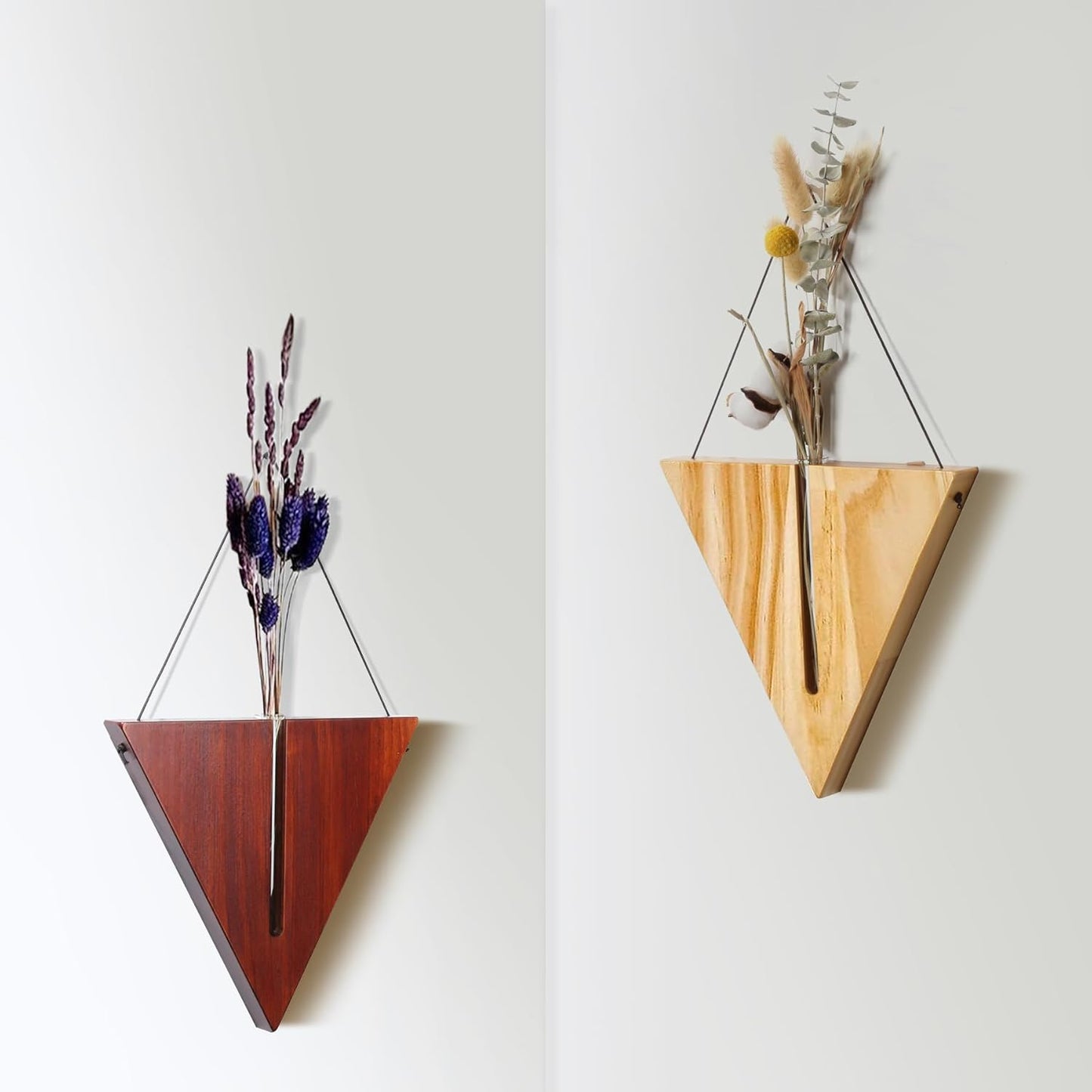 Indoor Wall Planter, Bohemia Flower Vase, Propagation Station, Wooden Hanging Planter, Wall Decor for Living Room (Triangles/Set of 3)