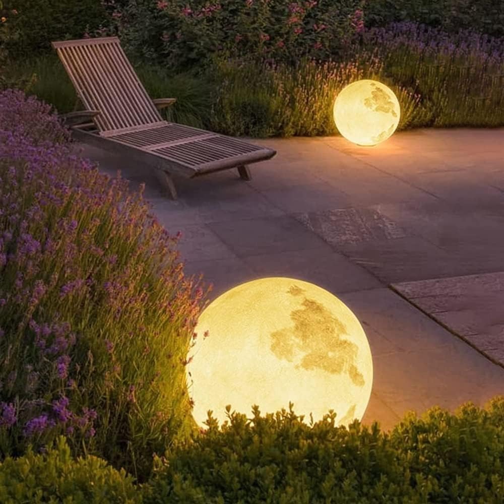 Outdoor Wall Lights LED Moon Floor Lamp, 3D Outdoor Waterproof Moon Decorative Lamp, Rechargeable Dimmable Garden Light Fixture for Dining Atmosphere Light Waterproof Pillar Lamp(Size:50cm)