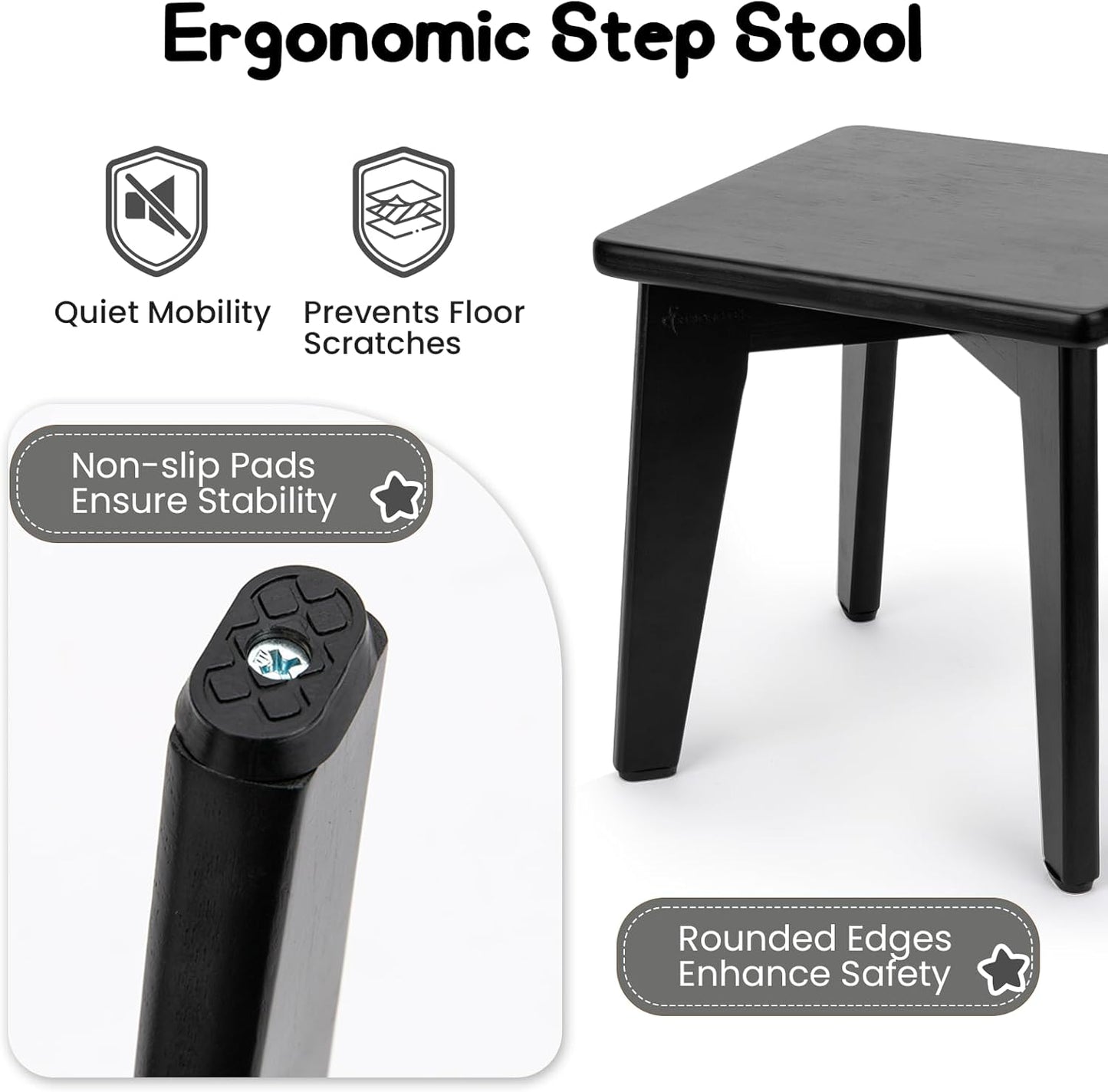 StrongTek Bamboo Step Stool for Kids and Adults, Natural Material, Sturdy and Versatile Short Foot Stool for Bathroom, Kitchen, Bedroom, Compact 10-inch Small Wood Stool, Plant Stand (Black)