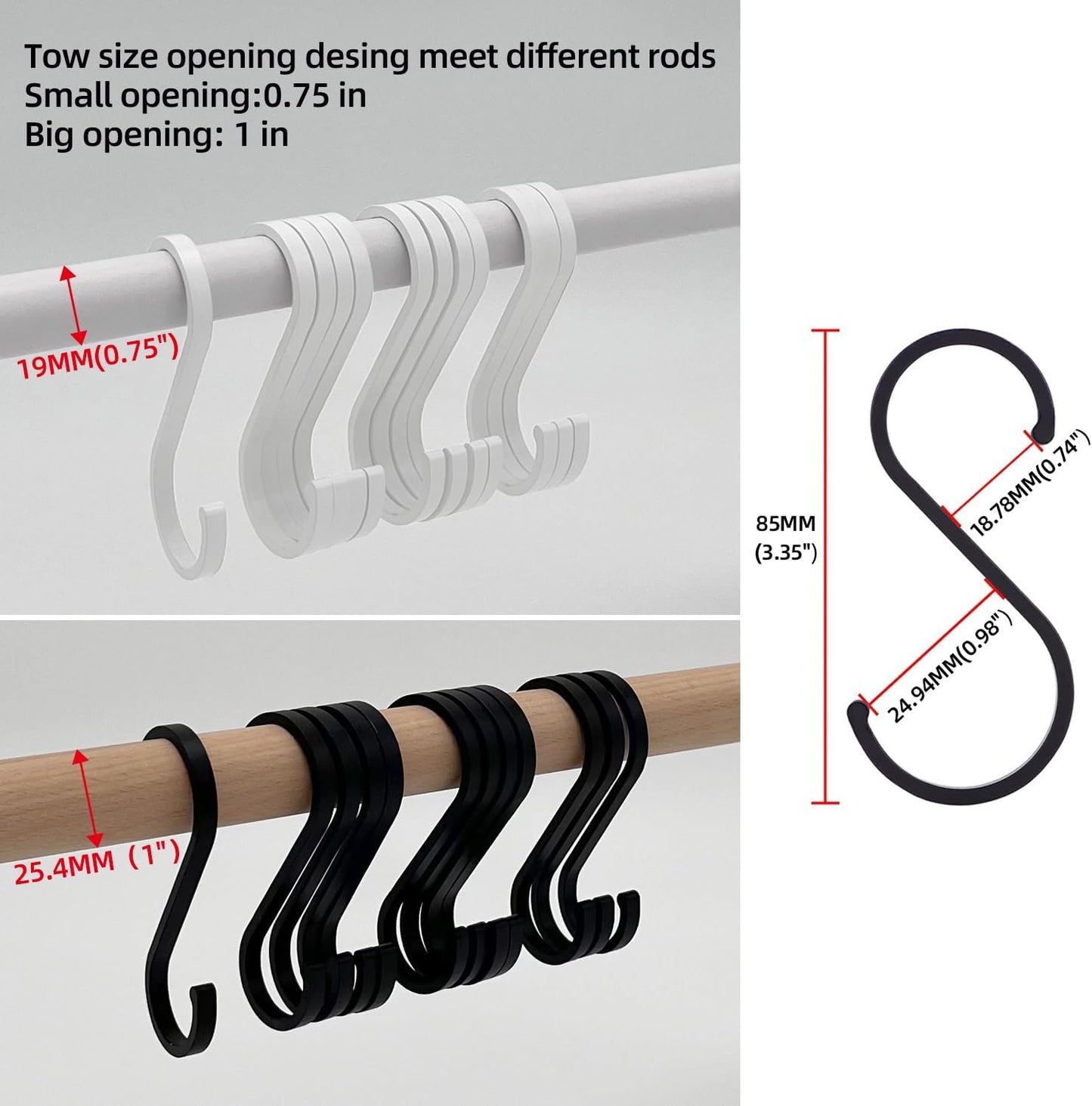 S Shaped Hooks Aluminum, Heavy Duty Large Metal for Hanging Plants, Coffee Cups, Clothes, Pots and Pans in Kitchen, Bathroom, Workshop, Garden,Jean Pant Hooks for Closet,12 Pack Matte White