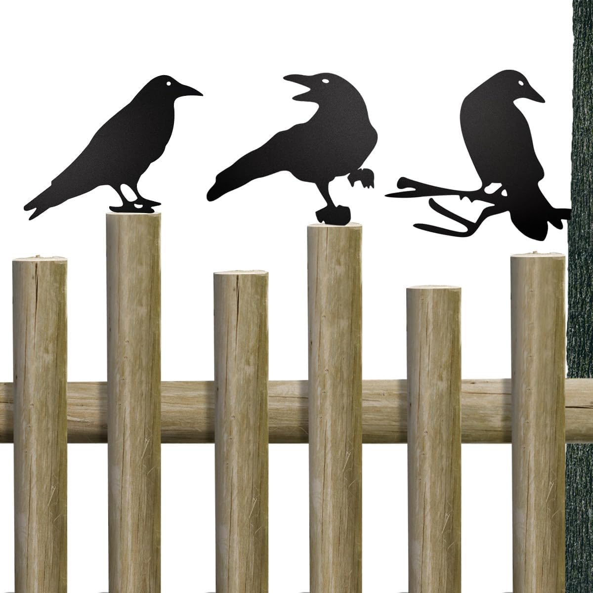 Black Metal Raven Decor ，3PCS Outdoor Raven Yard Fence Decorations ，Metal Birds Craft Ornaments Garden Fence Topper Outdoor Yard Art