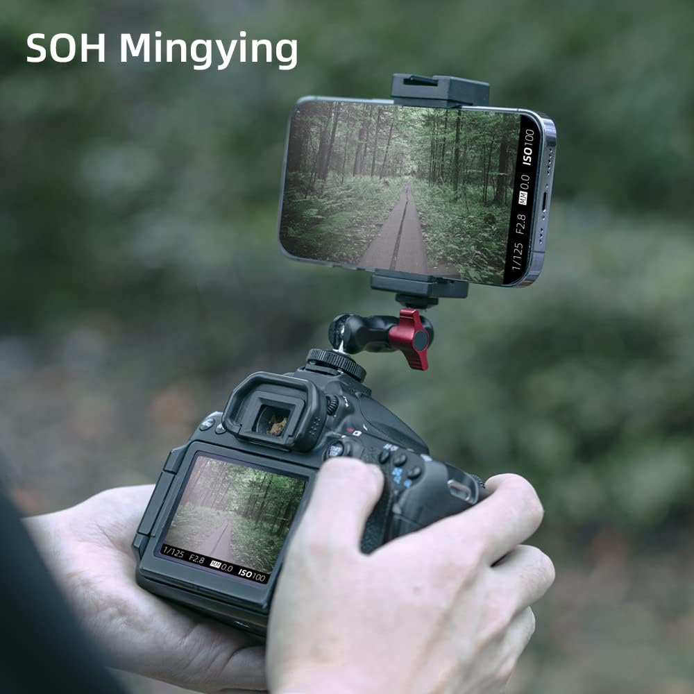 SOH Hot/Cold Shoe Phone Mount Holder, Universal 2 Ball Head Smartphone Mount Adapter, Cold Shoe Phone Clip Mount for iPhone 17/16/15, DSLR Camera LCD Camera Cage Flash LED Light Microphone and More
