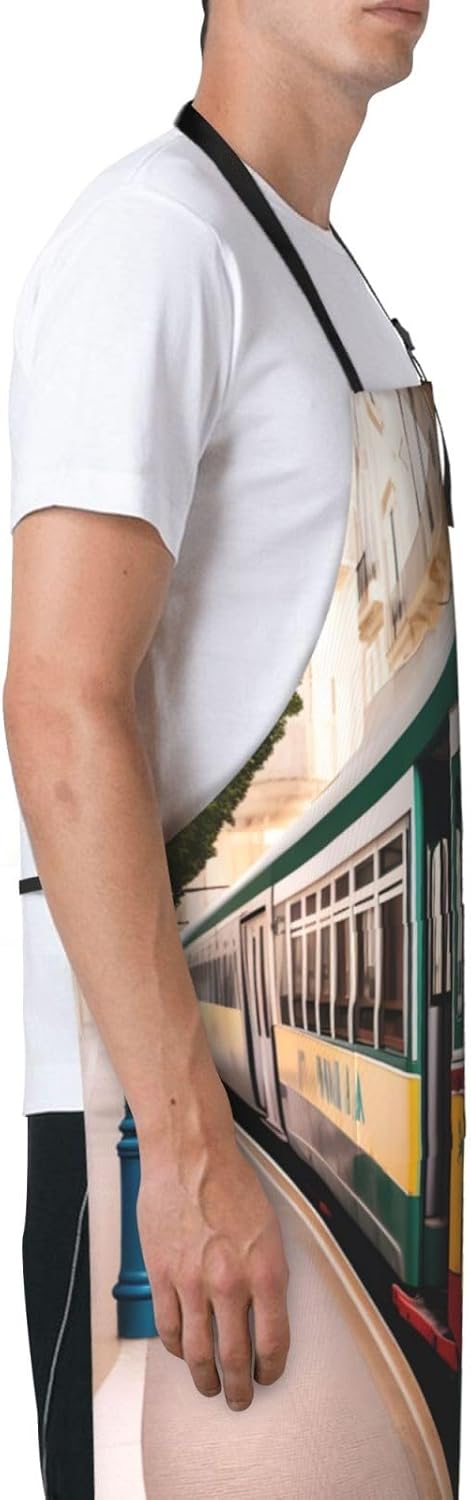 lisbon tram pattern Print Laundry apron 28x33 In Waterproof Kitchen Apron with Pockets for Cooking Baking