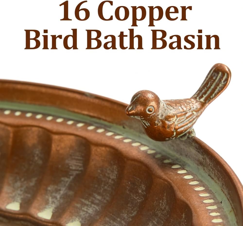 Hanging Bird Bath for Outdoors - 16" Copper Bird Bath Basin | Bird Bath Bowl for Garden, Backyard, Patio Decoration
