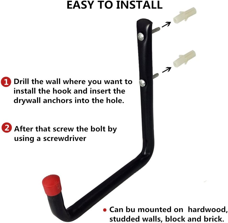 Heavy Duty Garage Storage Utility Hooks Wall Mounted Tools Hangers Organizer (6 Pcs Black 7.1" Large J Hook)