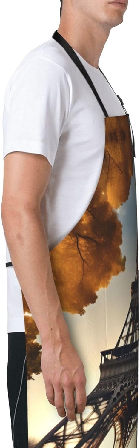 Beautiful Eiffel Tower Paris Print Laundry apron 28x33 In Waterproof Kitchen Apron with Pockets for Cooking Baking