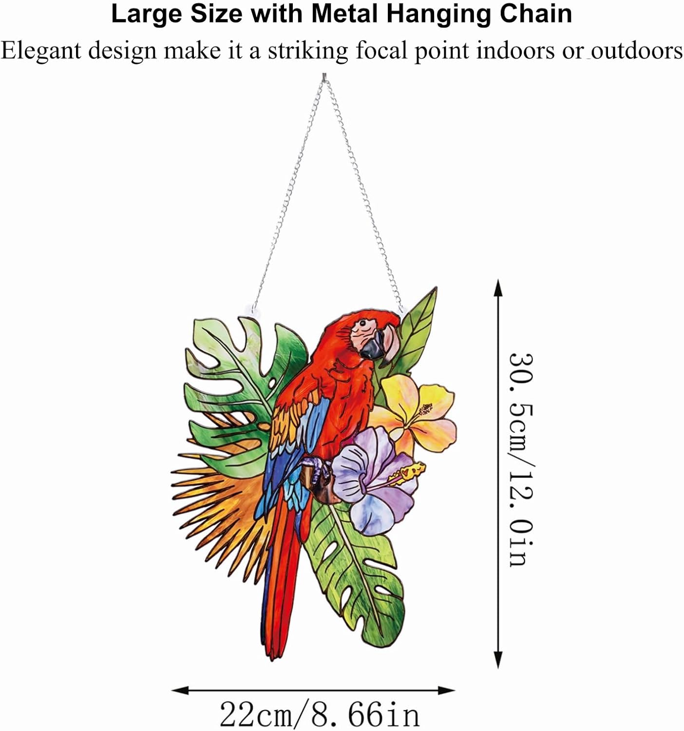 Stained Glass Window Hanging Birds, Marzovitra 12 inch Large Parrot Su