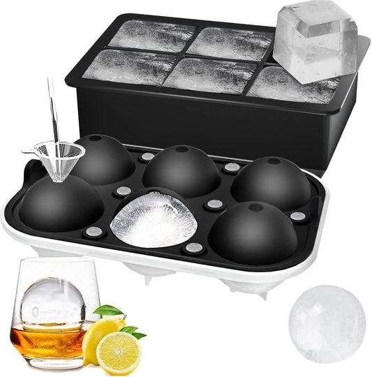 ROTTAY Ice Cube Trays (Set of 2), Sphere Ice Ball Maker with Lid & Lar