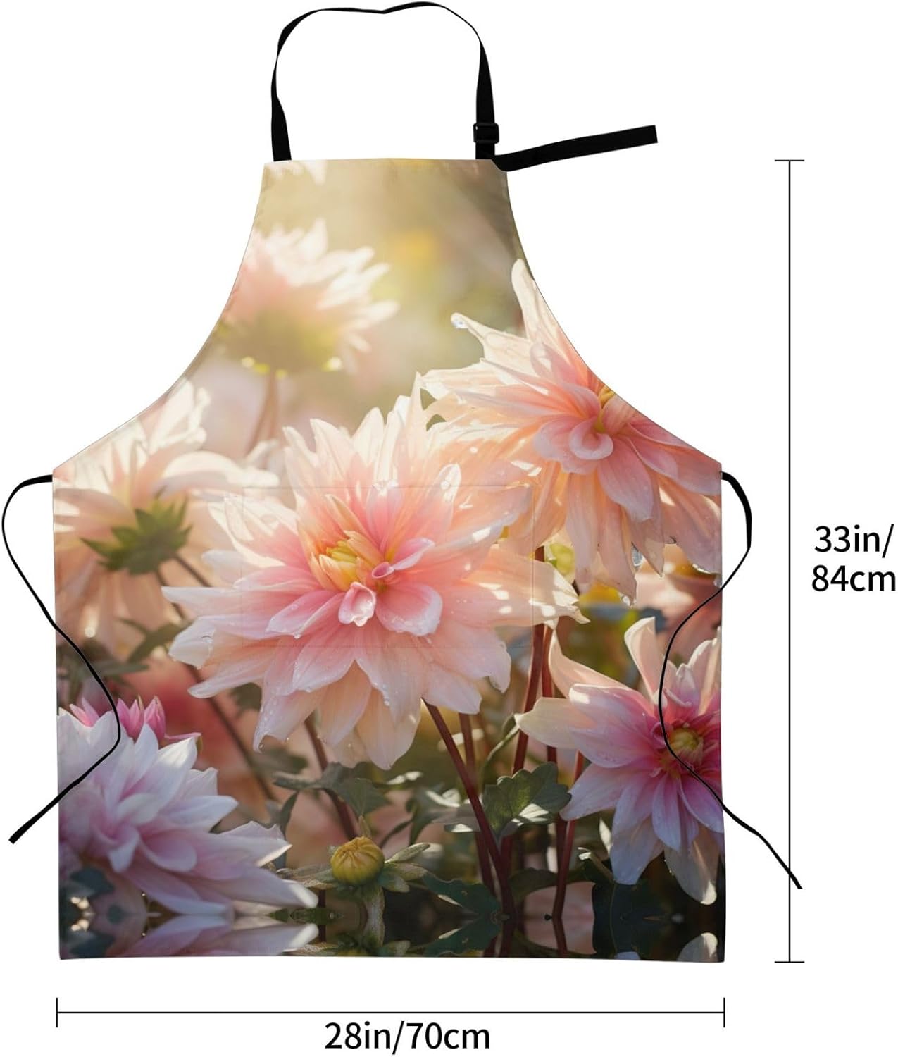 Flower print Waterproof apron with pocket adjustable cooking apron for