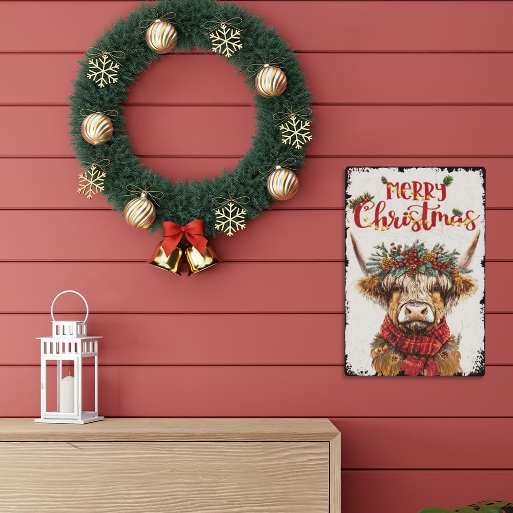 SUPERDANT Christmas Highland Cow Metal Signs Highland Yak Tin Sign Met