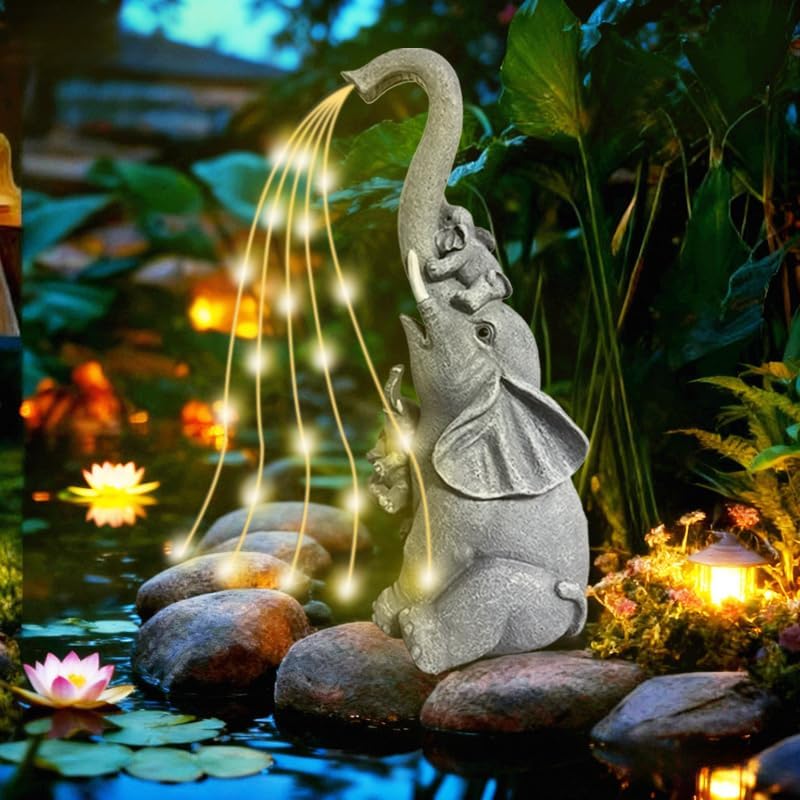 Outdoor Garden Solar Lights Statues - Watering Elephant, Garden Decor Elephant Statue with LED Light, Lawn Decor for Patio, Balcony, Garden, Yard, Lawn, Chrismtas Birthday Gift for Mom Grandma