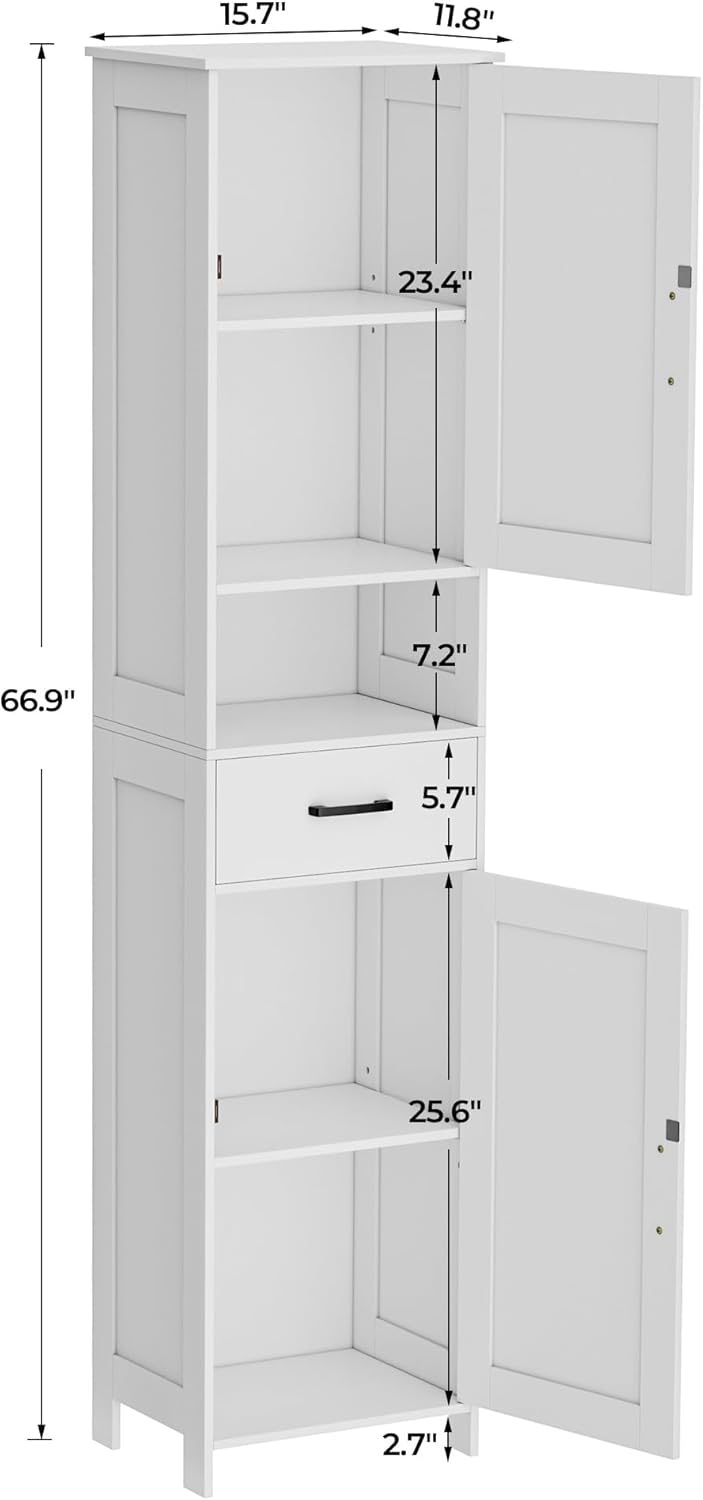Homhedy 67" H Tall Bathroom Storage Cabinet with 2 Barn Doors and 1 Dr