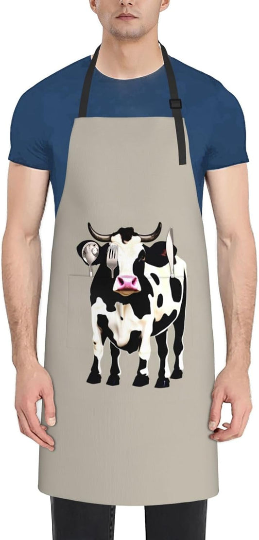 Cow black spot print Waterproof apron with pocket adjustable cooking apron for adult kitchen bibs to bake