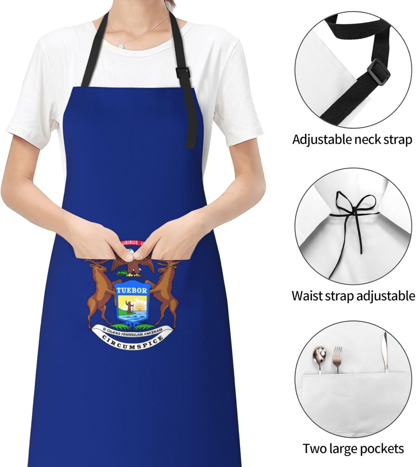 Michigan State Flag print Waterproof chef's apron with pocket apron for kitchen cooking baking barbecue and gardening