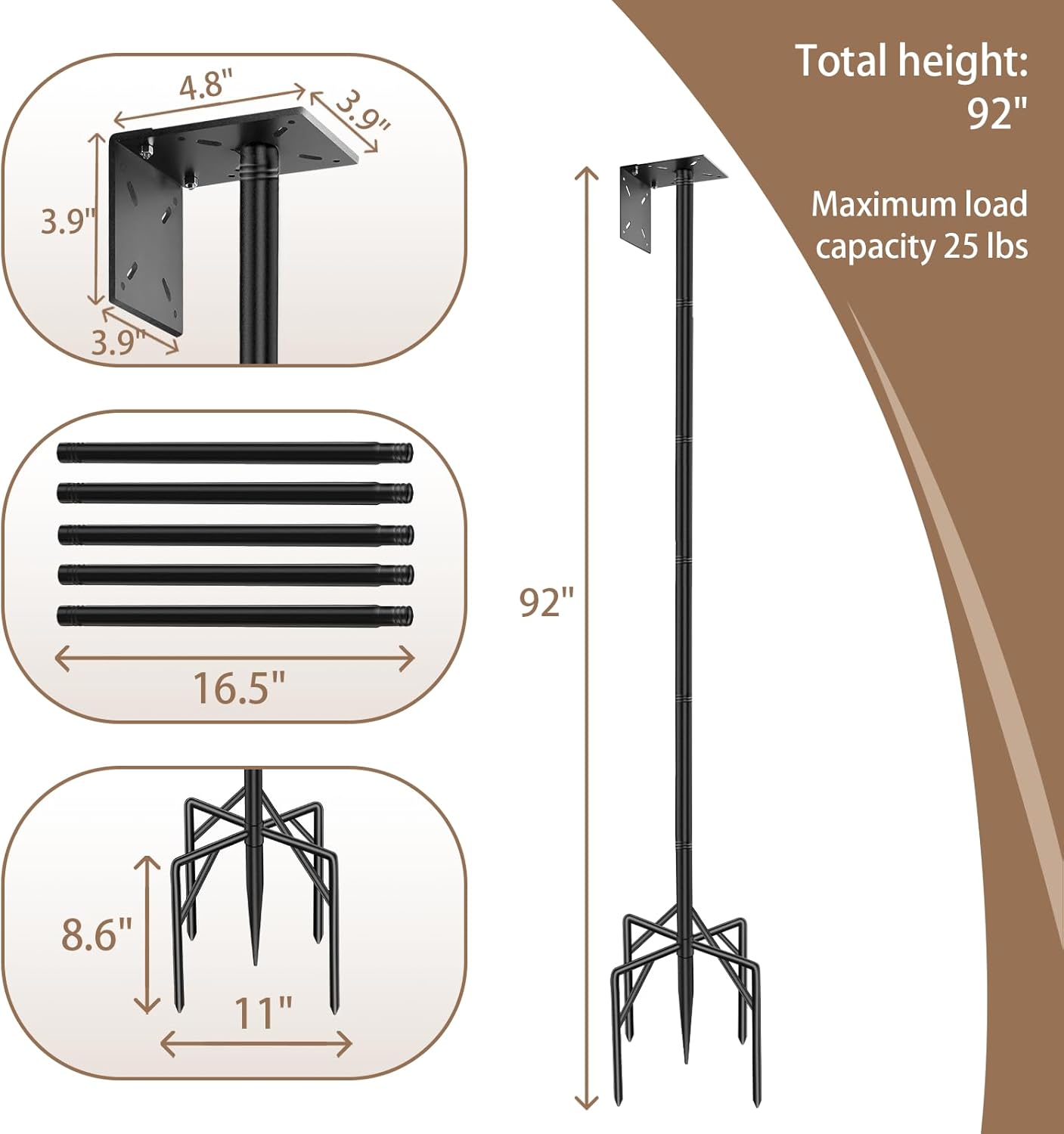 92 Inch Smart Bird Feeder Pole for Outdoors Heavy Duty with 1-Inch Dia, Bird Feeder Stand for Outside, Adjustable Bluebird Pole, Weather Station Metal Mounting Kits