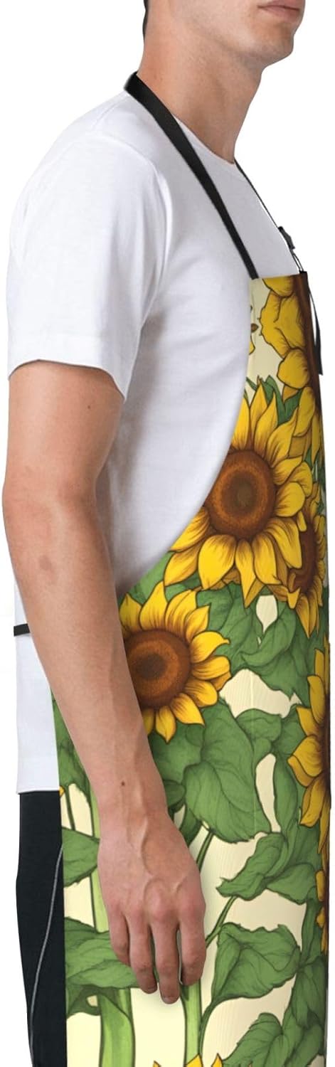Sunflower print Waterproof apron with pocket adjustable cooking apron for adult kitchen bibs to bake