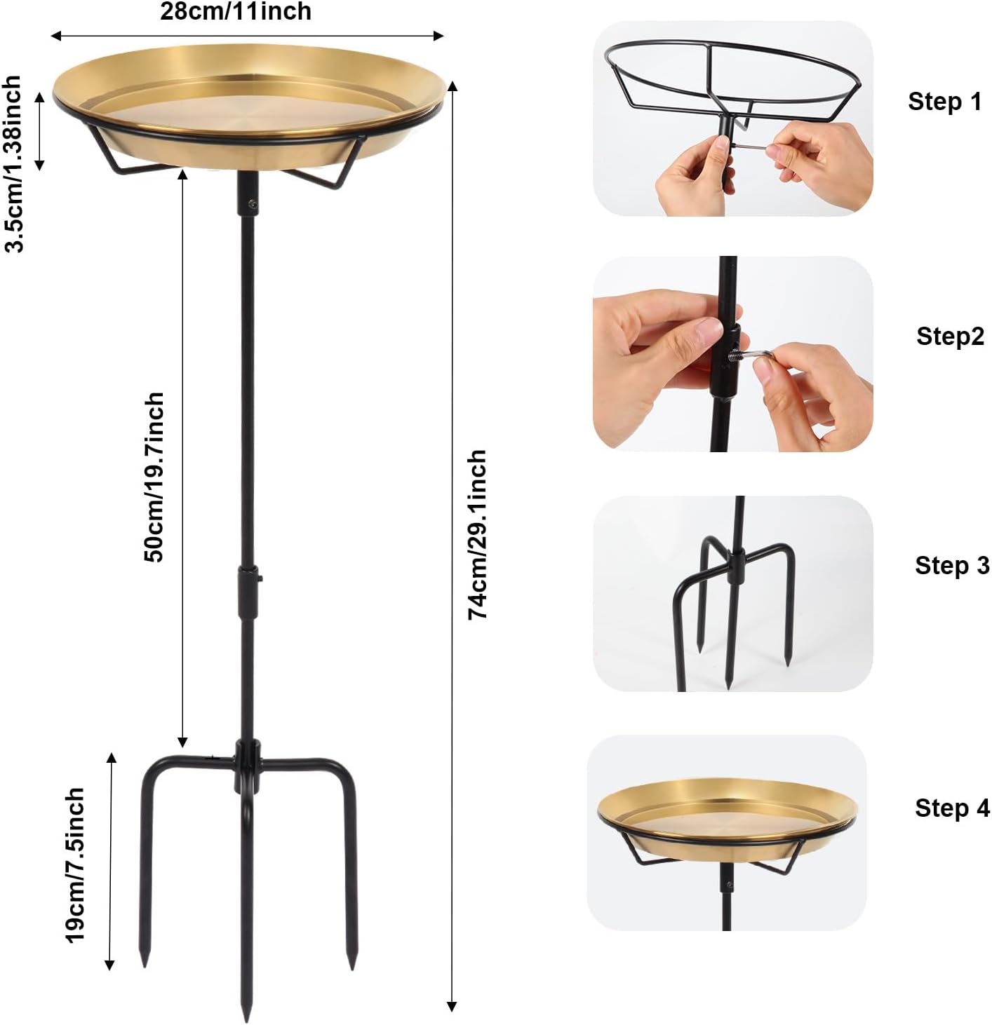 Standing Bird Bath Bird Feeder Bowl with 29.1 inch Iron Stand - Detachable Outdoor Decor for Garden Backyard Patio and Deck - Perfect for Attracting Birds