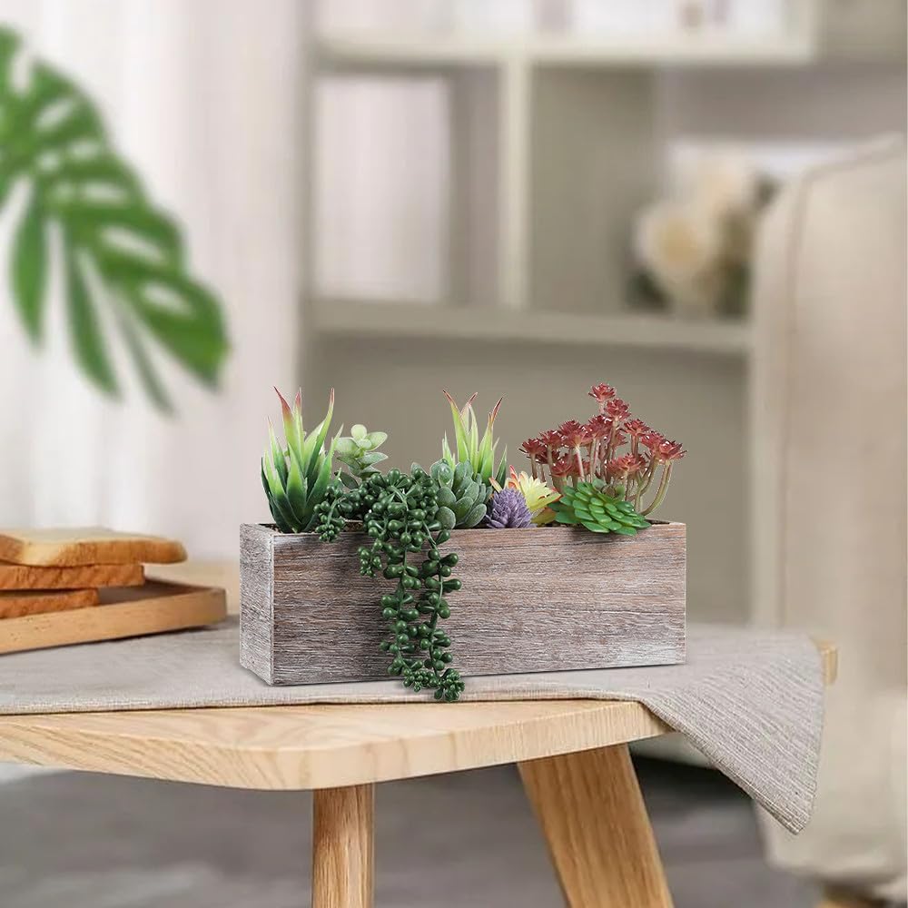 YZZY Artificial Succulents Plants, Small Assorted Green Fake Plants in Pots, Small Faux Succulents Plants with Wooden Planter Pot for Indoor Bathroom Home Office Living Room Table Decor (DM001, 1PCS)