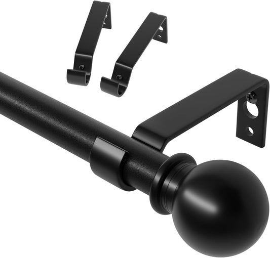 Curtain Rods for Windows 28 to 48 inch, 5/8 inch Black Curtain Rod Set with Brackets, Splicing Adjustable Metal Drapery Rod for Bedroom, Kitchen, Living Room, Matte Black