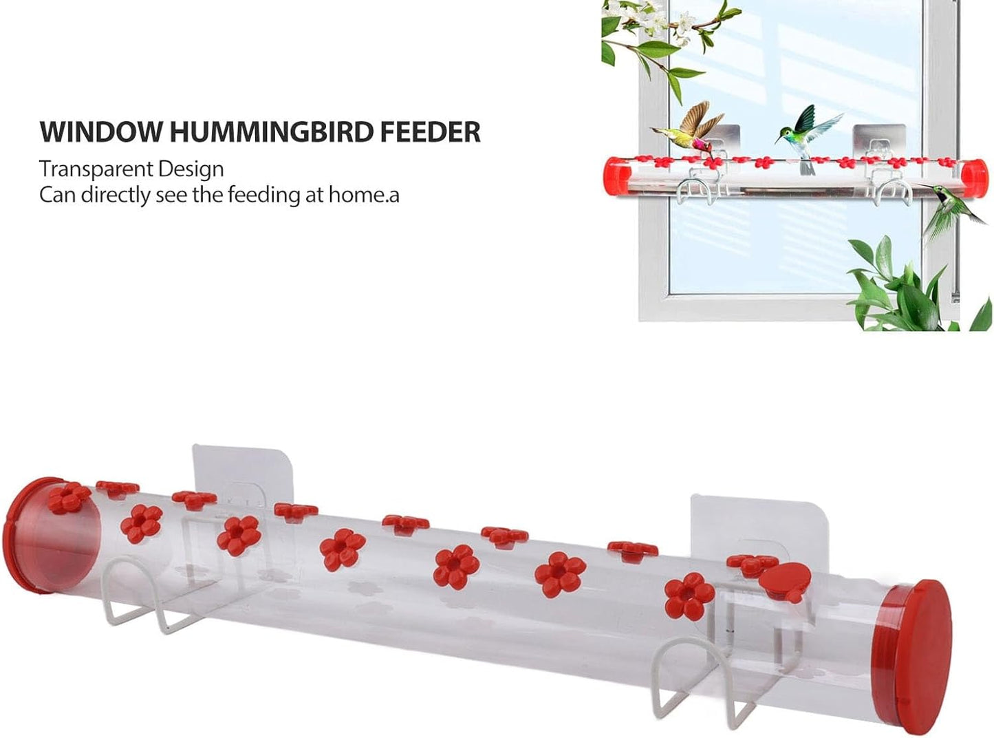 Pilipane Transparent 40cm Window Hummingbird Feeder, for Long-Lasting Acrylic, 14 Feeding Ports, Hummingbird Lovers