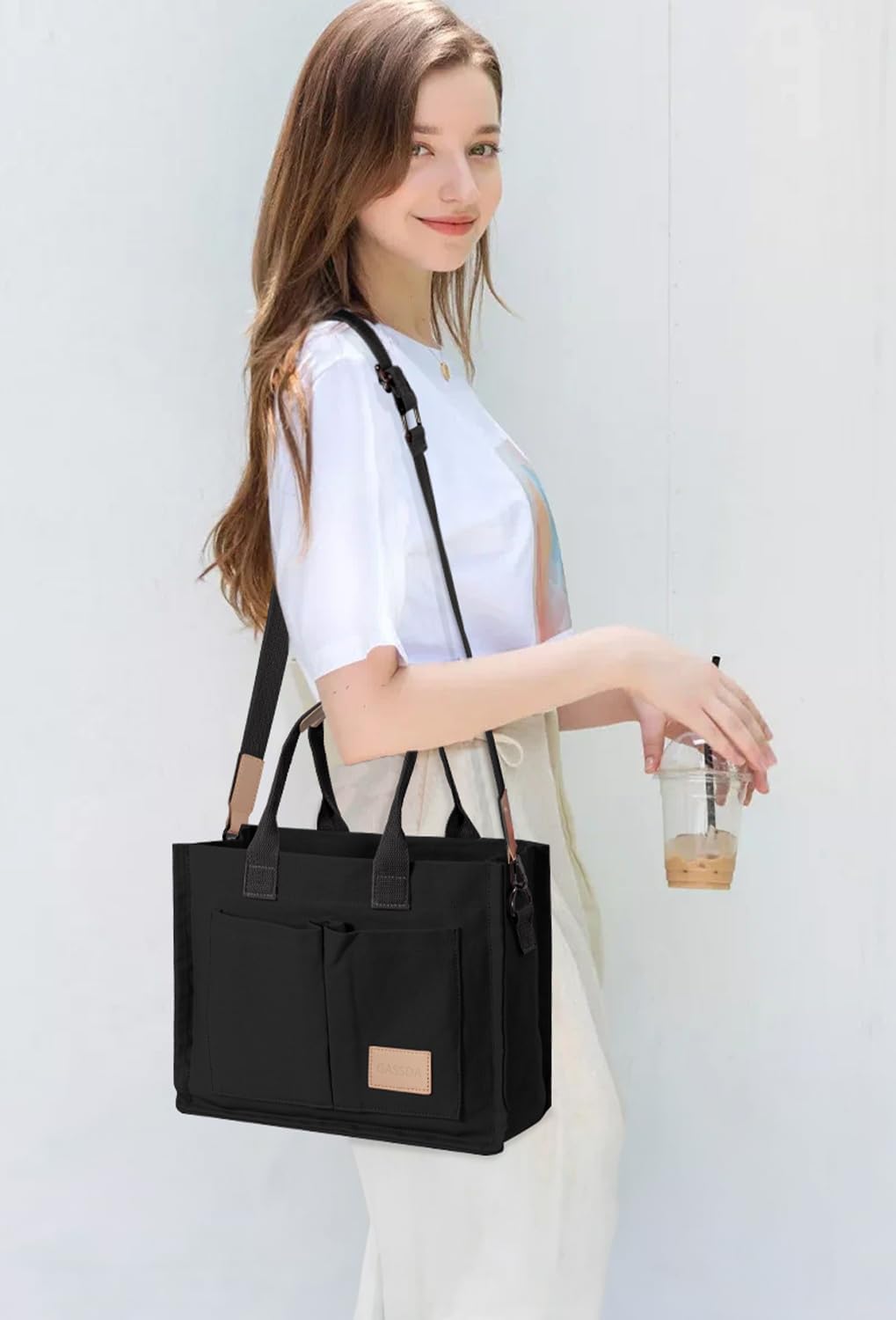 Canvas Tote Bag for Women Crossbody Work Purse with Pockets Top Handle