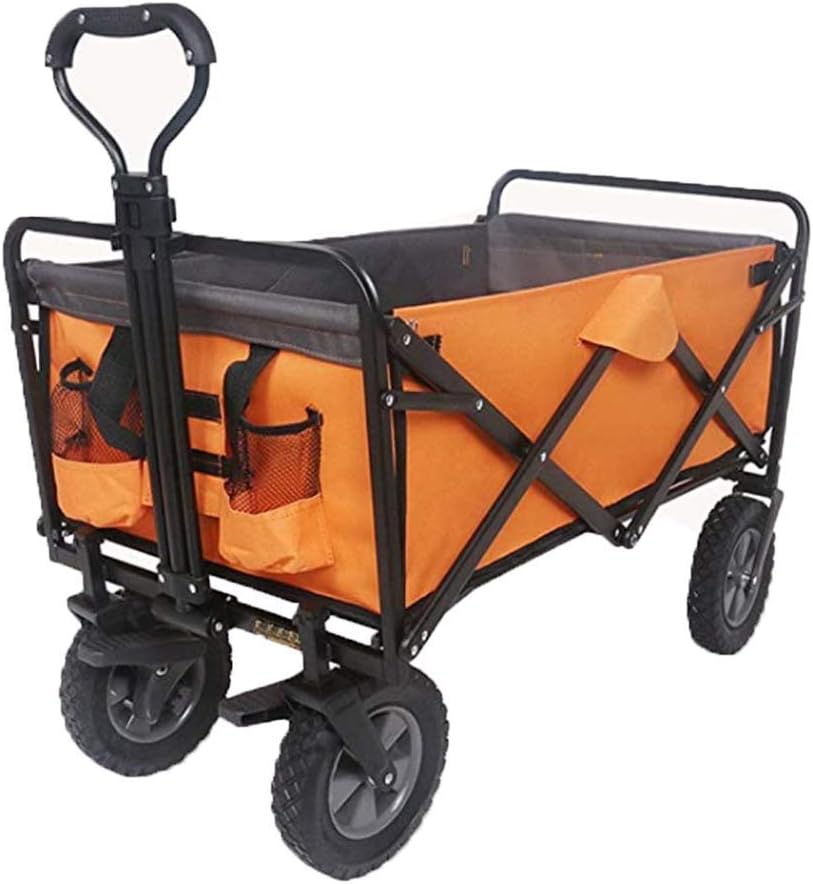 Shopping Folding Trolley,Folding Wagon Trolley Camping Cart with Brake Standing,Collapsible Portable Rolling Buggies Portable Pull Cargo Trailer